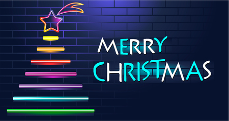 Neon holiday with Christmas treeのイラスト素材