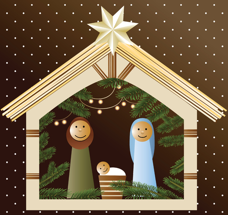 Nativity scene with Holy Familyのイラスト素材