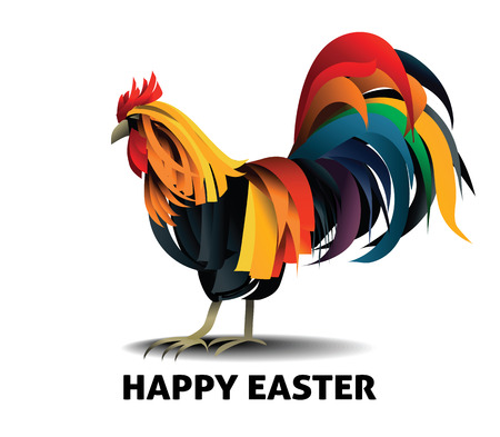 Easter holiday  with rainbow roosterのイラスト素材