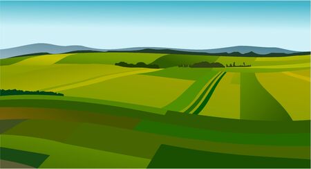 Rural landscape with green fieldsのイラスト素材