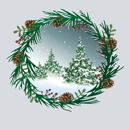Holiday with Christmas wreathのイラスト素材