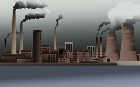 Factory chimneys emitting pollutants into the airのイラスト素材
