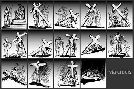 Way of the Cross stations - vector sketch drawingのイラスト素材