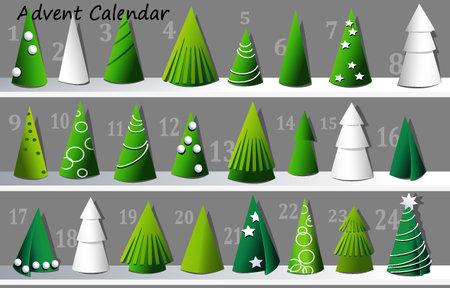 Advent calendar with paper Christmas treesのイラスト素材