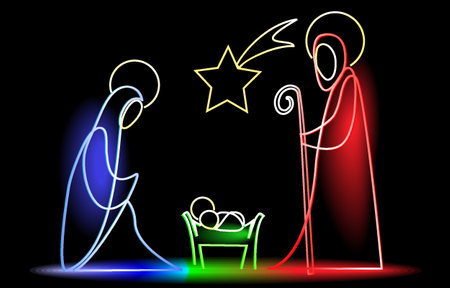 Christmas illumination with Holy Familyのイラスト素材