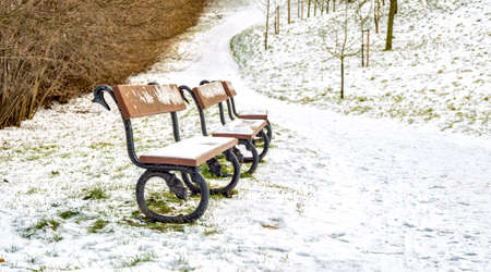 Snowy Winter Benchesの写真素材