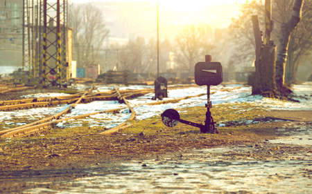 Abandoned Railway Track Junction, Old Rustic Railroad Crossingの写真素材