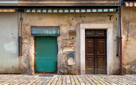 Closed Shop on Abandoned Streetの写真素材