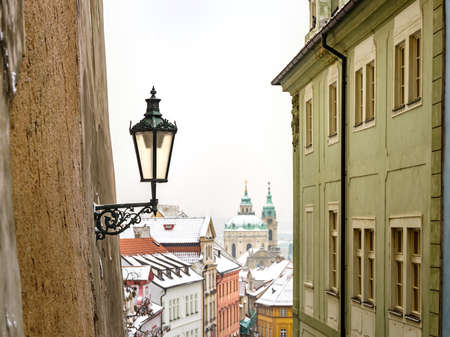 Street Lantern in Prague with City Backgroundの写真素材