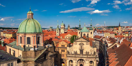 Prague City of Towers, Panorama of  Churches in New and Old Townのeditorial素材