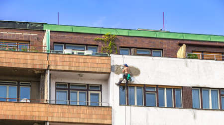 Reconstruction of an European Apartment Building, Repair of Building Flat Facadeの写真素材
