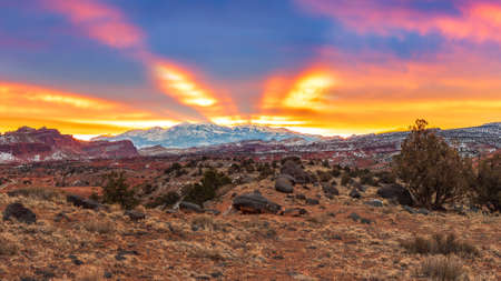 Beautiful Winter Sunrise in Capitol Reef National Park, Utahの写真素材