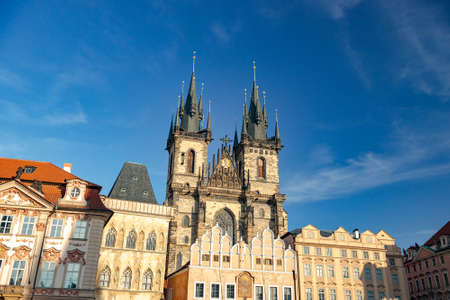The Church of Mother of God before Tyn, Gothic Architecture and a Dominant Feature of the Old Town Square in Pragueの写真素材