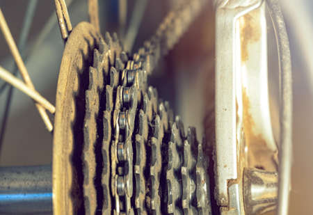 Detail of an Old Rusted Bicycle Freewheel with Chainの写真素材