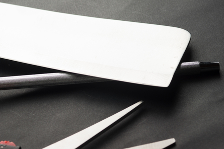 Stainless steel Kitchen knives. Detail high resolution imageの写真素材