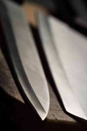 Stainless steel Kitchen knives. Detail high resolution imageの写真素材