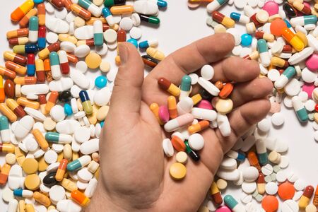 Multiple pills depicting medical treatment or pahrmaceutical industry. High resolution image.の写真素材