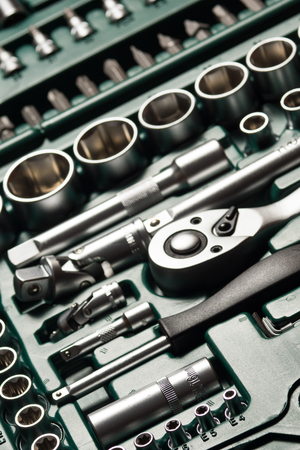 Auto service tools and ratchet sets. High resolution image for automotive industry.の写真素材