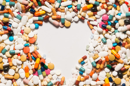 Multiple pills depicting medical treatment or pahrmaceutical industry. High resolution image.の写真素材