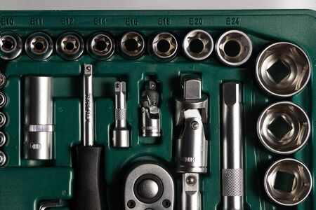 Auto service tools and ratchet sets. High resolution image for automotive industry.の写真素材