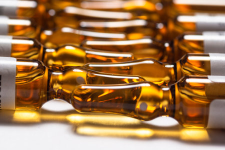 Medicinal dark viials on white background. High resolution image for pharmaceutical industry.の写真素材