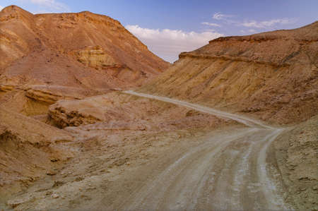 Walking way on Negev Desert (Israel) near sunset timeの写真素材