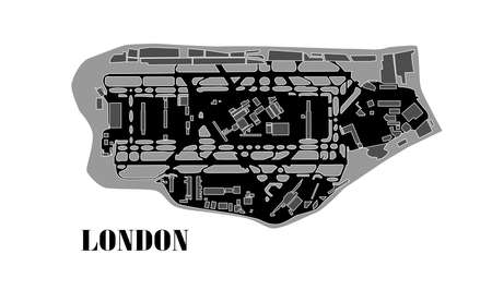 Vector design of London main airport view from the top. Sketch contains runways, taxi ways, buildings and fields. Design of monochromaic concept (black and white).のイラスト素材