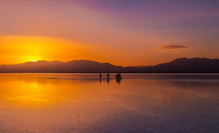 Landscape scenery view of The Saline Lake during sunsetの写真素材