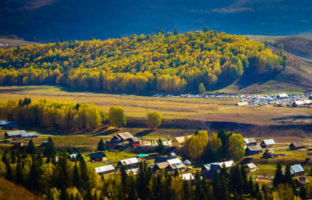 Landscape scenery view of a grassland in Xinjiang, Chinaの写真素材