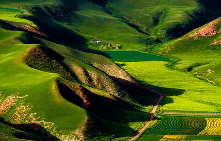 Landscape scenery view of a grassland in Qinghai, Chinaの写真素材