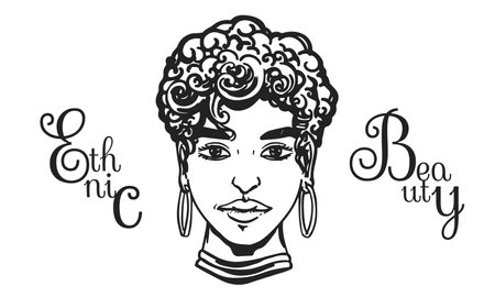beautiful african or black woman face with curly hairstylesのイラスト素材
