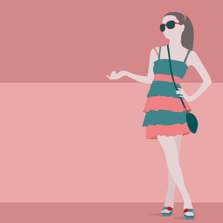 Pink banner for shopping with vector girlのイラスト素材