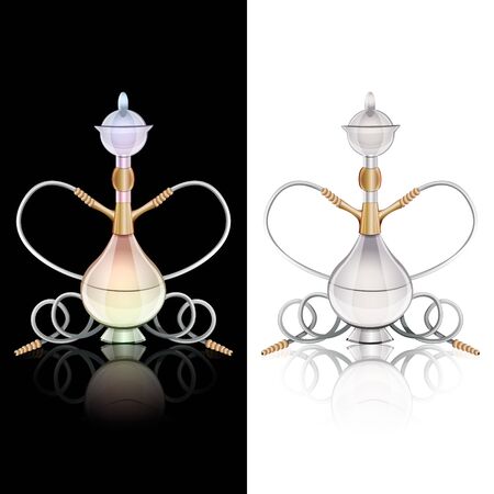 hookah with reflection on black and white background.のイラスト素材