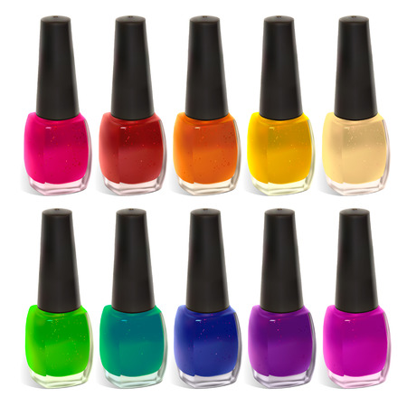 Multi-colored nail polish. Illustration contains gradient meshes. The label can be removed.のイラスト素材