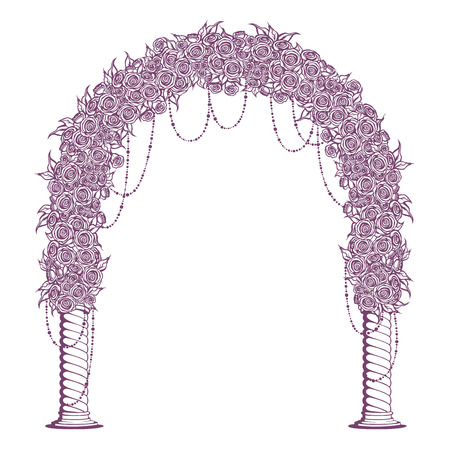 Wedding Arch with columns and decoration of flowers roses.のイラスト素材