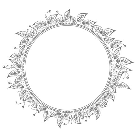 round frame decorated with leavesのイラスト素材