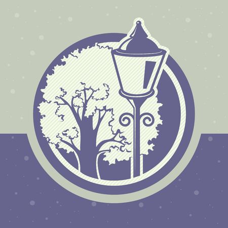 card with a tree and a lamppostのイラスト素材