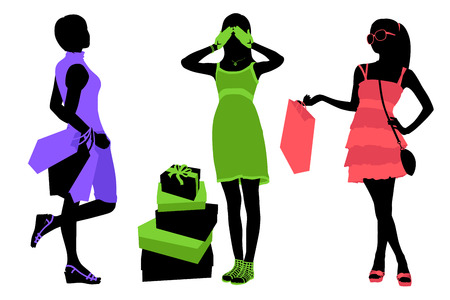 Silhouettes of women with shopping bagsのイラスト素材