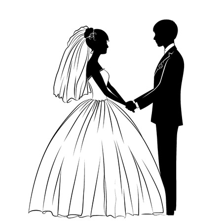 silhouettes of the bride and groom in classical dressのイラスト素材