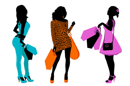 Silhouettes of women with shopping bagsのイラスト素材