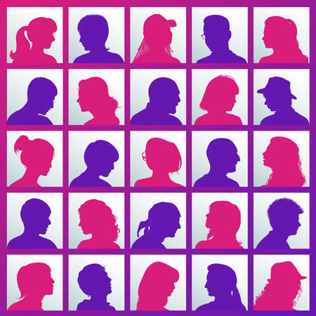 Vector set: avatars with silhouettes of peopleのイラスト素材