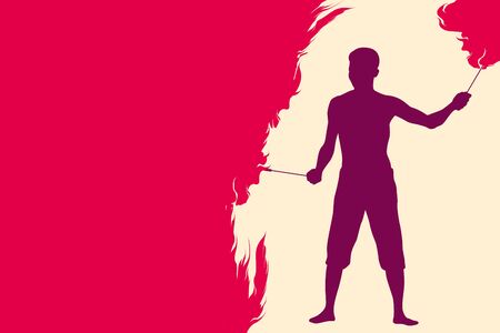 silhouette of a man with two torches, performing FIRE showのイラスト素材