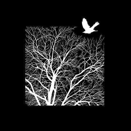 minimalistic cropped image of a winter tree in the square. design element for cards, simple concise illustration.のイラスト素材