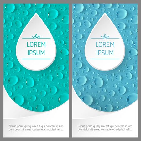 Banner template with drops on blue background. Template for design posters,  covers. illustration.のイラスト素材
