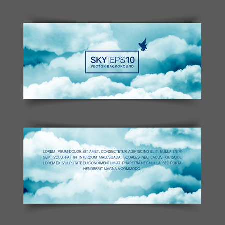 watercolor blue and white skyのイラスト素材