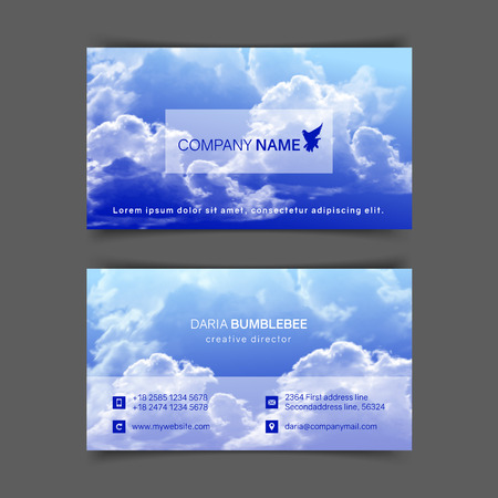 Two-sided horizontal business cards with realistic blue sky and clouds. The image can be used to design a business card.のイラスト素材