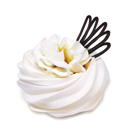 Realistic meringue cake and cream. Vector illustration of meringue cake on white backgroundのイラスト素材