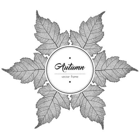 Round black and white leaf frame. Vector illustrationのイラスト素材
