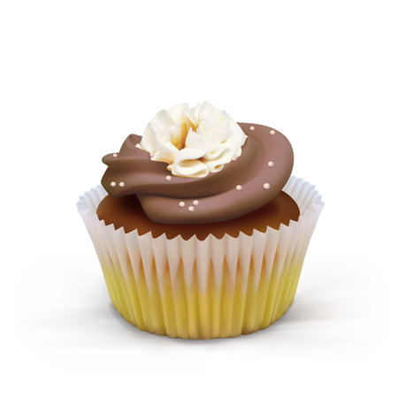 Cake basket with with chocolate and cream on a white background. Realistic vector food illustrationのイラスト素材