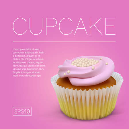 Cake basket with cream on a transparent background. Realistic vector food illustrationのイラスト素材